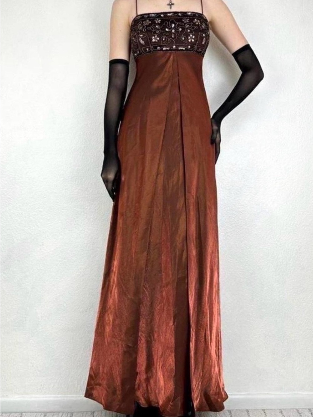 Vintage Y2K 2000s Beautiful Copper Satin Slip Dress